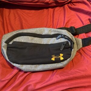 Under Armour Black and Gray Belt Bag with Gold Logo